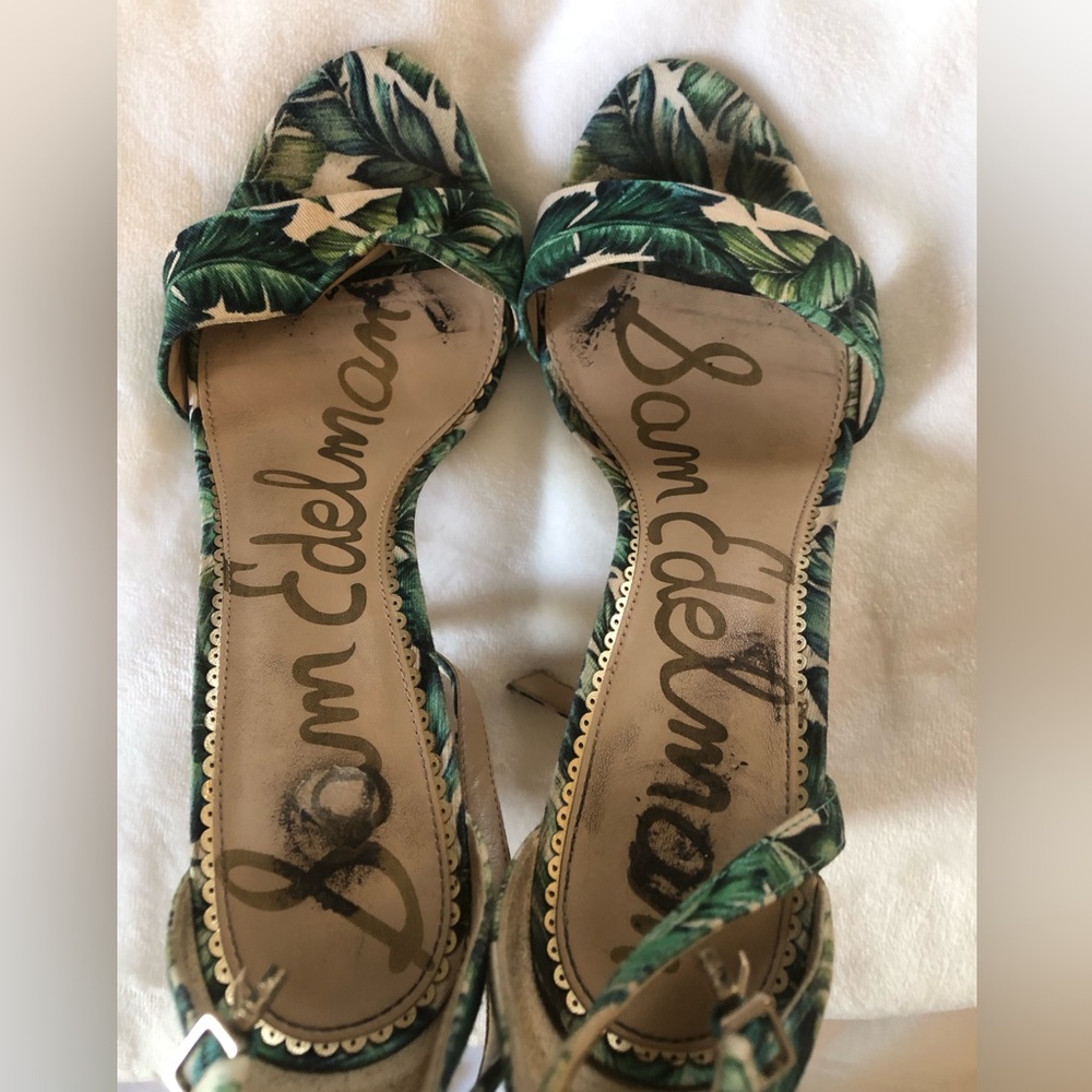 Sam Edelman Green Palm-Print Ankle-Strap Sandals